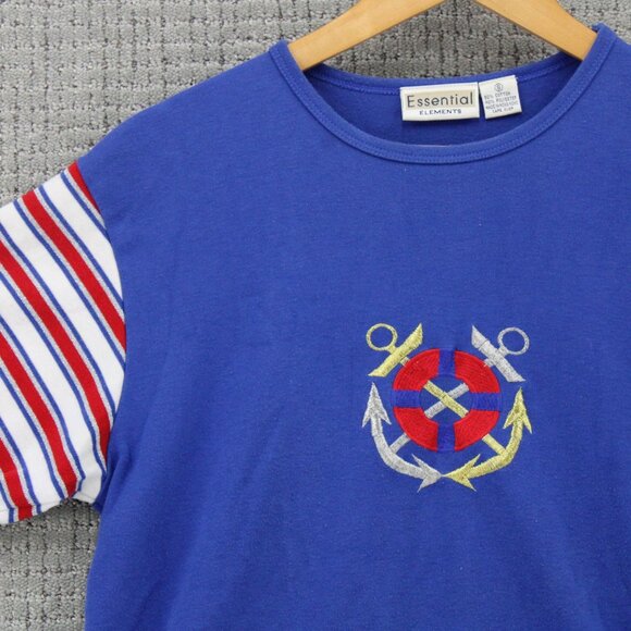 Vintage Essential Elements Nautical Shirt Women Small S Striped Embroidered 90s - Picture 3 of 9